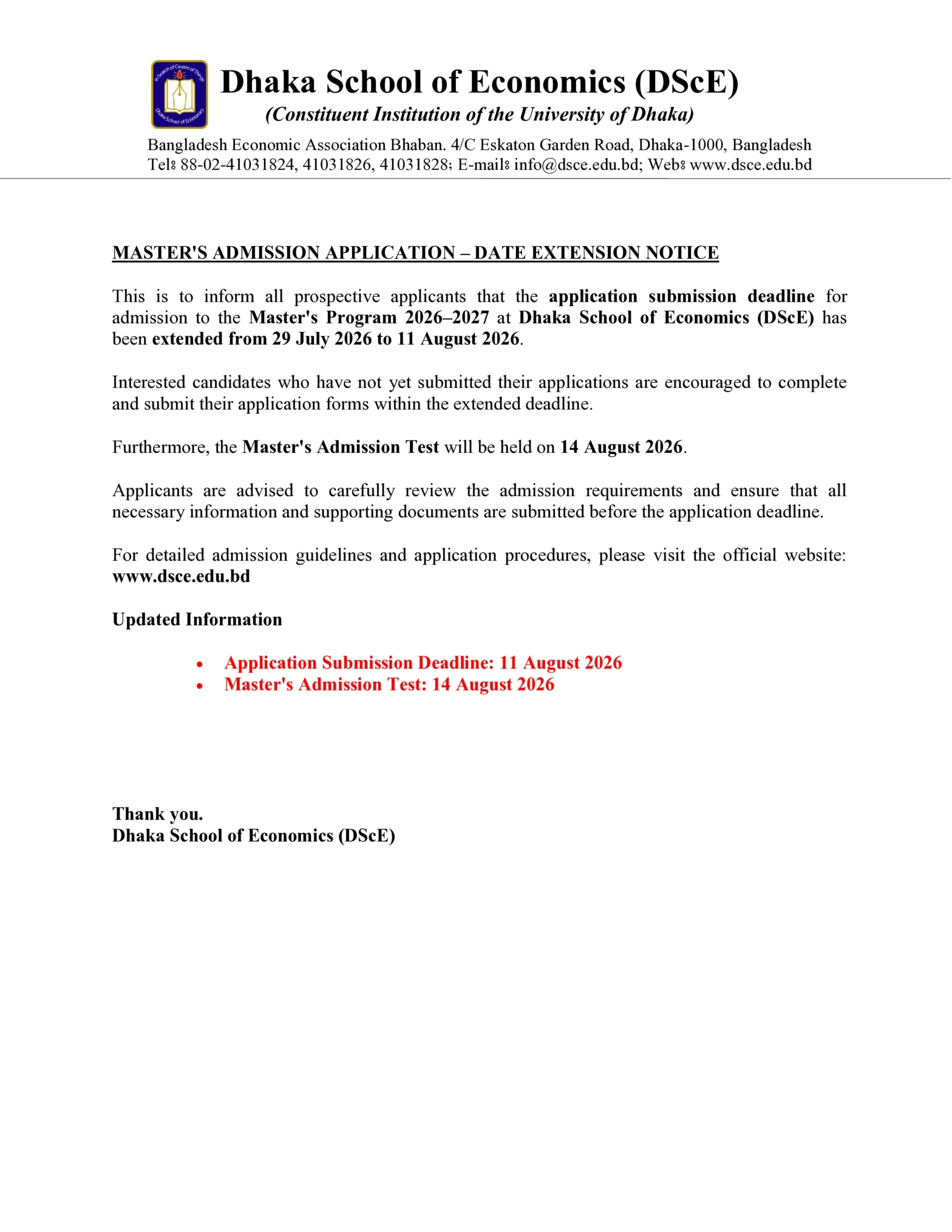 Master's Admission 2026–2027